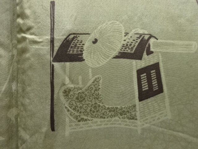 JAPANESE KIMONO / ANTIQUE JAPANESE TEXT PATTERN PERIOD TOOLED SHOULDER